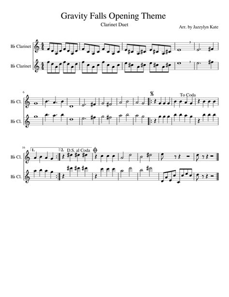 Download and print in PDF or MIDI free <strong>sheet music</strong> for <strong>Gravity Falls</strong> Theme arranged by nerd8622 for Trombone, Euphonium, Tuba, Flute piccolo, Flute, Oboe, <strong>Clarinet</strong> in e-flat, <strong>Clarinet</strong> in b-flat, <strong>Clarinet</strong> bass, Bassoon, Saxophone alto, Saxophone tenor, Saxophone baritone, Trumpet in b-flat, French horn, Contrabass, Timpani, Glockenspiel, Drum group. . Gravity falls clarinet sheet music